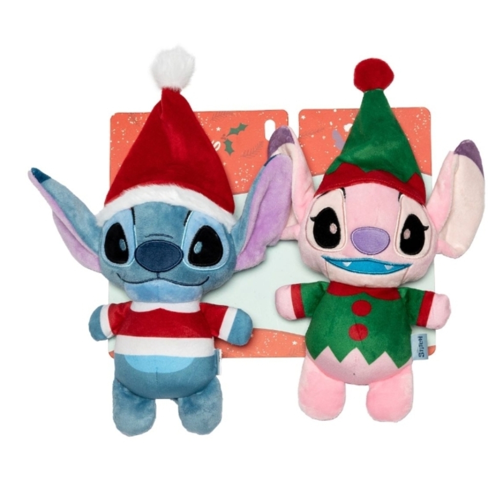 Disney Stitch & Angel Christmas Dog Toy Plush 2 Pack Squeaker Crinkle NWT